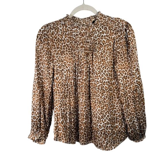 J Crew Ruffleneck Drapey Top Leopard Preppy Office Dinner Event NEW Womens XS - Picture 2 of 9